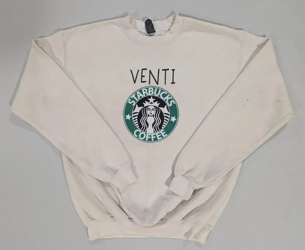 StarBucks Gildan Sweatshirt Youth XL White Fleece Pullover Venti Graphic Coffee